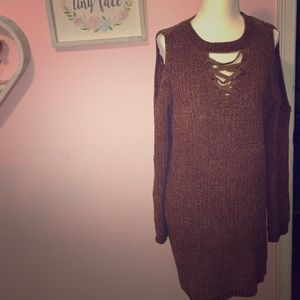 Xhilaration camel sweater tie front cold shoulder